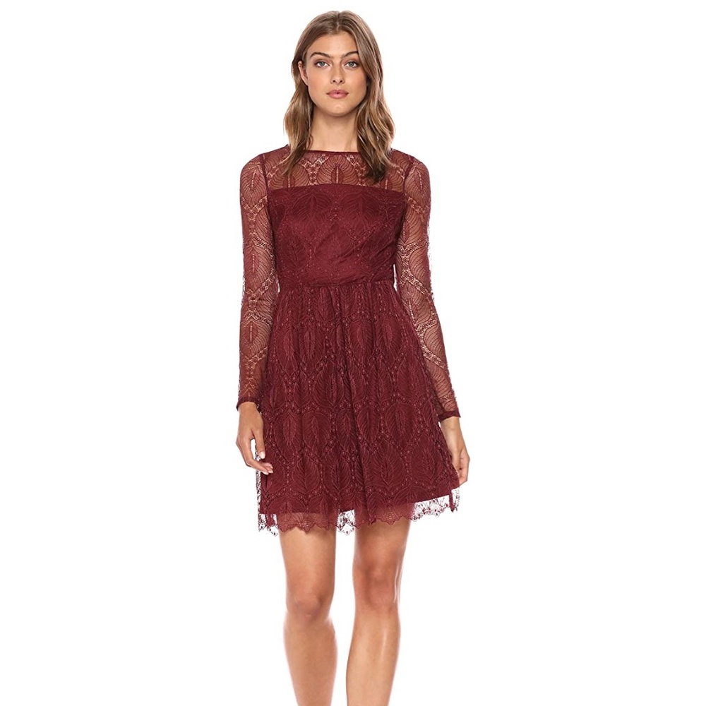 Adrianna Papell Fit and Flare Lace Sheer Sleeve 10